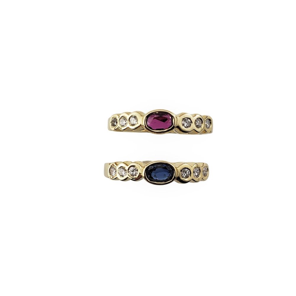 Vintage Set Of 2 Natural Sapphire/Ruby And Diamon… - image 1